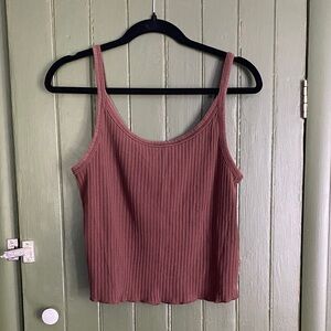 Women's Ribbed Lettuce Trim Tank Top - Brown